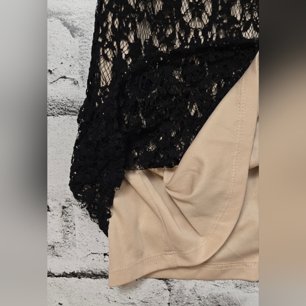 Black Halo Black Lace Nude Lined Cocktail Dress Size Small - Picture 9 of 10